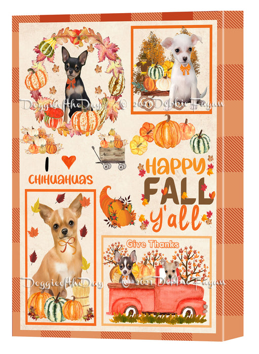 Happy Fall Y'all Pumpkin Chihuahua Dogs Canvas Wall Art - Premium Quality Ready to Hang Room Decor Wall Art Canvas - Unique Animal Printed Digital Painting for Decoration