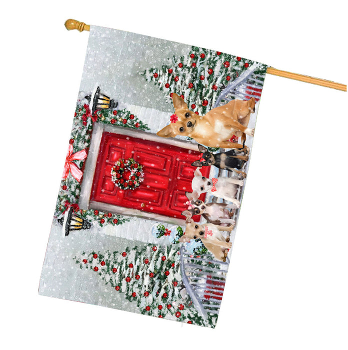 Christmas Holiday Welcome Chihuahua Dogs House Flag Outdoor Decorative Double Sided Pet Portrait Weather Resistant Premium Quality Animal Printed Home Decorative Flags 100% Polyester