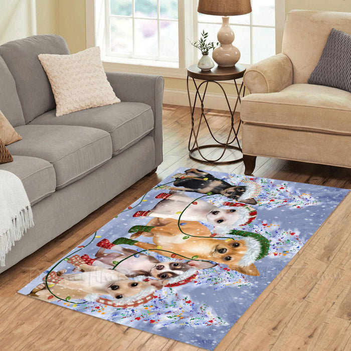 Christmas Lights and Chihuahua Dogs Area Rug - Ultra Soft Cute Pet Printed Unique Style Floor Living Room Carpet Decorative Rug for Indoor Gift for Pet Lovers