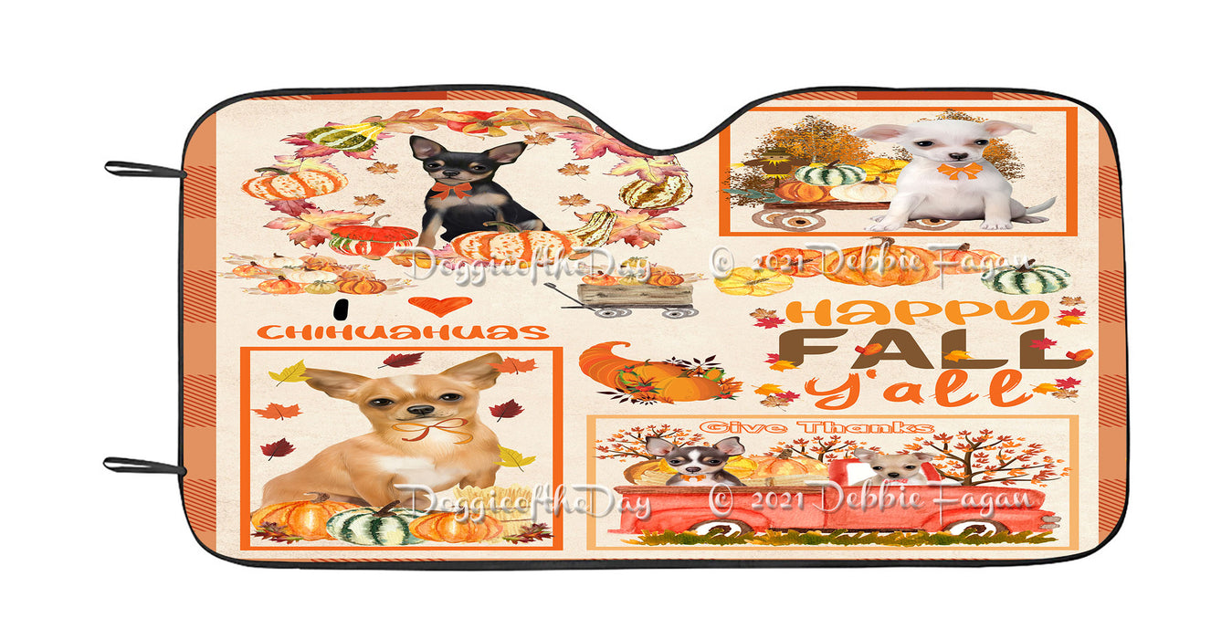 Happy Fall Y'all Pumpkin Chihuahua Dogs Car Sun Shade Cover Curtain