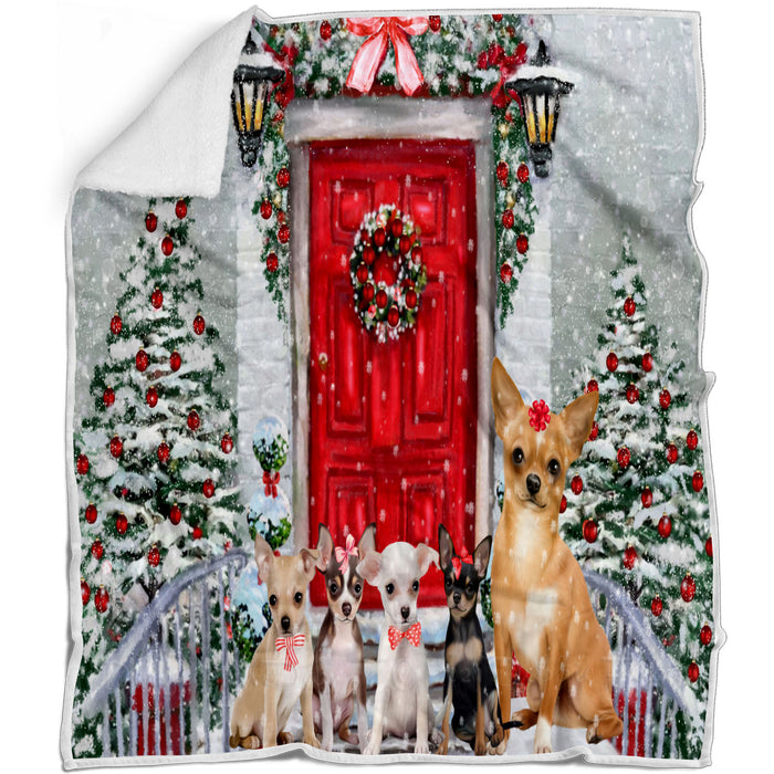 Christmas Holiday Welcome Chihuahua Dogs Blanket - Lightweight Soft Cozy and Durable Bed Blanket - Animal Theme Fuzzy Blanket for Sofa Couch
