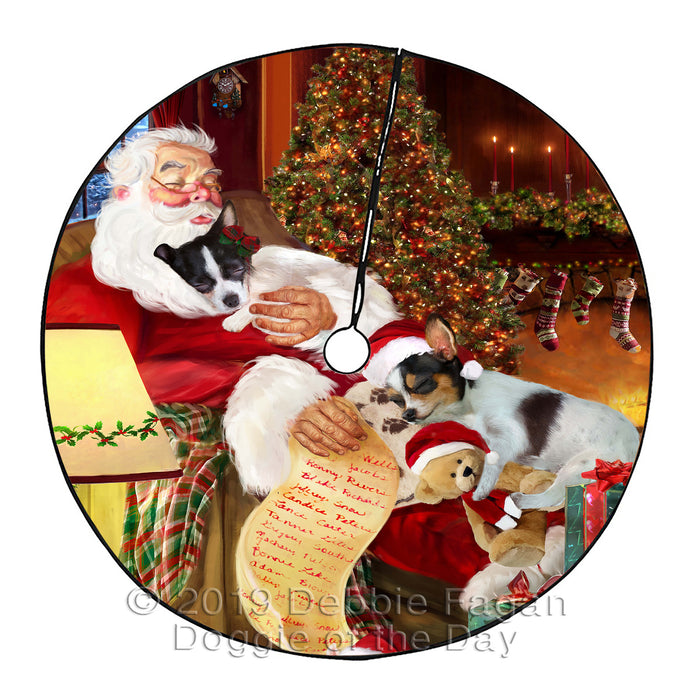 Santa Sleeping with Chihuahua Dogs Christmas Tree Skirt