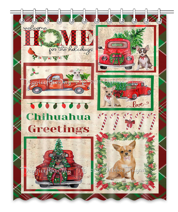 Welcome Home for Christmas Holidays Chihuahua Dogs Shower Curtain Bathroom Accessories Decor Bath Tub Screens