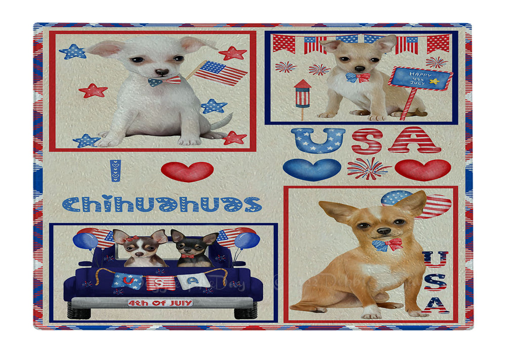 4th of July Independence Day I Love USA Chihuahua Dogs Cutting Board - For Kitchen - Scratch & Stain Resistant - Designed To Stay In Place - Easy To Clean By Hand - Perfect for Chopping Meats, Vegetables