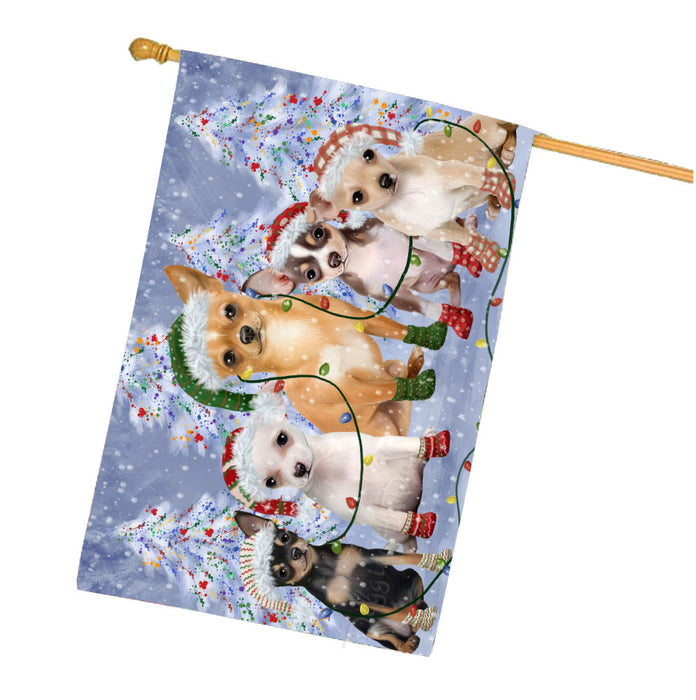 Christmas Lights and Chihuahua Dogs House Flag Outdoor Decorative Double Sided Pet Portrait Weather Resistant Premium Quality Animal Printed Home Decorative Flags 100% Polyester