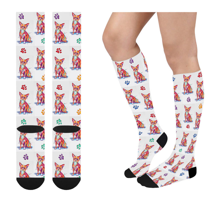 Watercolor Chihuahua Dogs Women's Over the Calf Socks