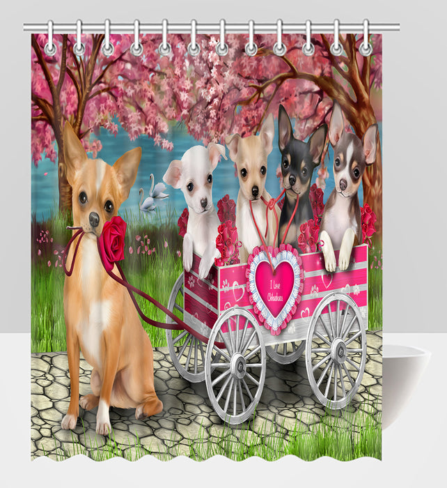 I Love Chihuahua Dogs in a Cart Shower Curtain