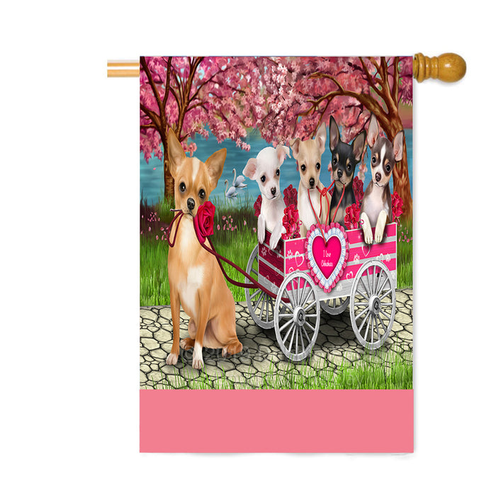 Personalized I Love Chihuahua Dogs in a Cart Custom House Flag FLG-DOTD-A62200