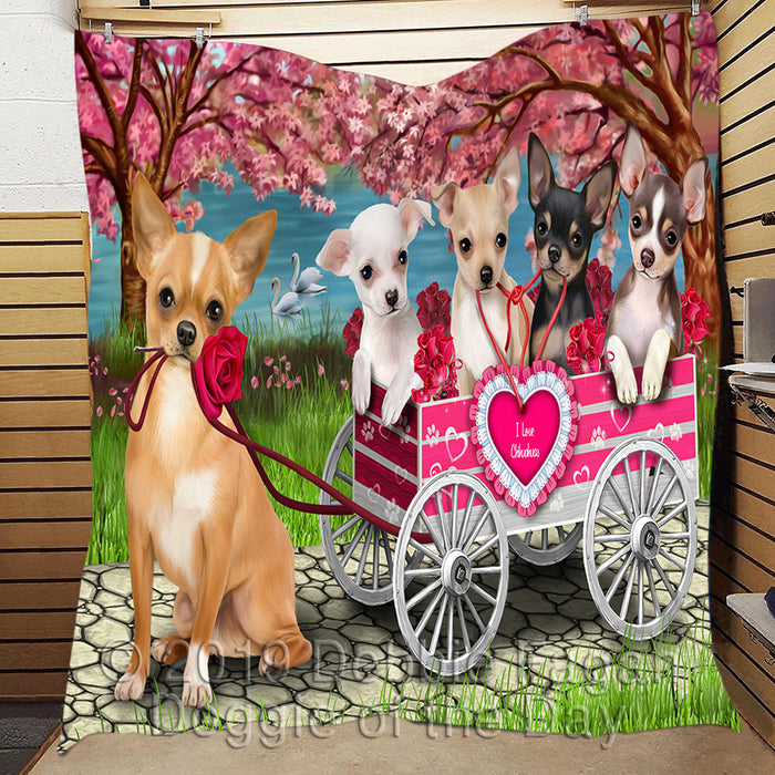 I Love Chihuahua Dogs in a Cart Quilt