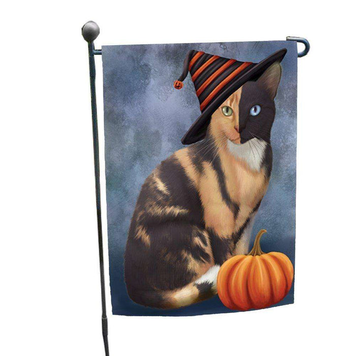 Chimera Cat Wearing Witch Hat with Pumpkin Garden Flag