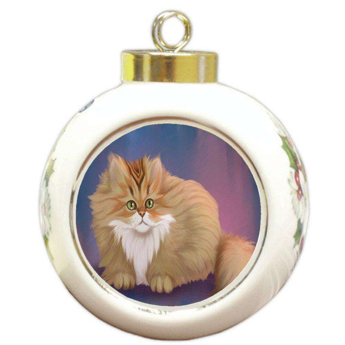 Chinchilla Golden Persian Cat Round Ceramic Ball Christmas Ornament