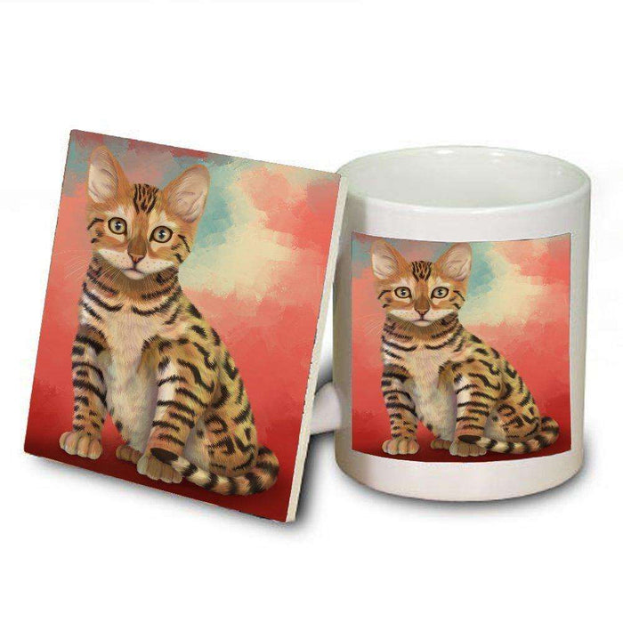 Chinese Li Hua Kitten Cat Mug and Coaster Set