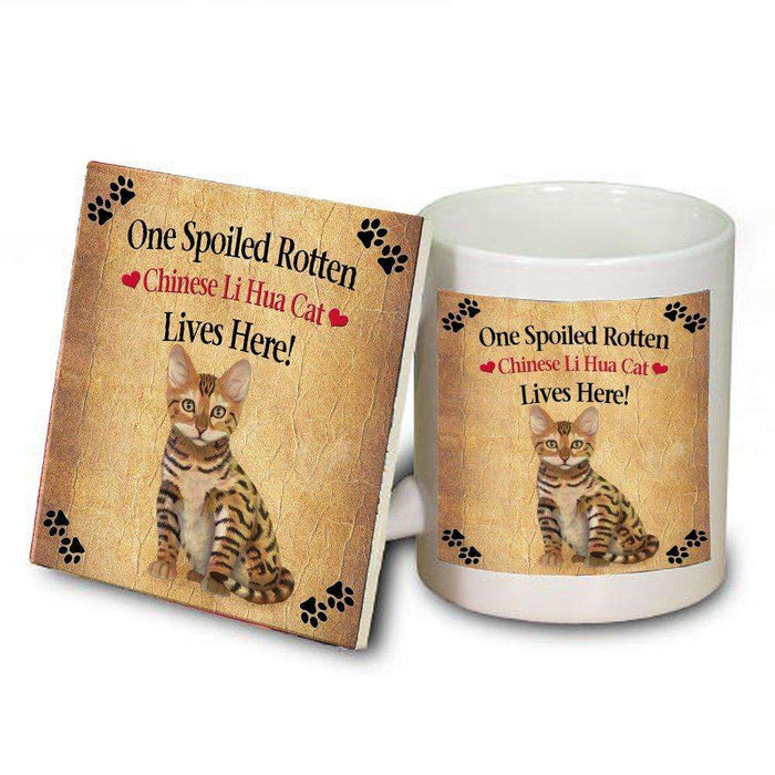 Chinese Li Hua Kitten Spoiled Rotten Cat Mug and Coaster Set