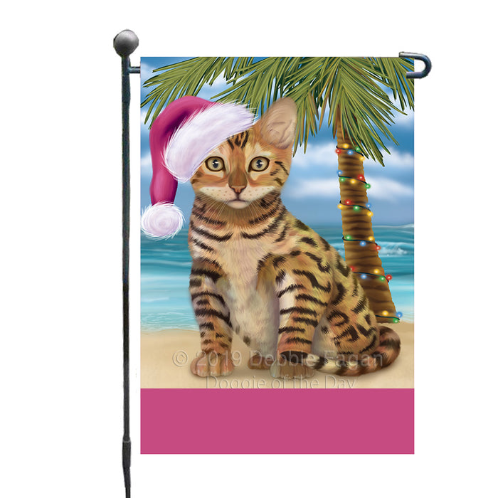 Personalized Summertime Happy Holidays Christmas Chinese Li Hua Cat on Tropical Island Beach  Custom Garden Flags GFLG-DOTD-A60454
