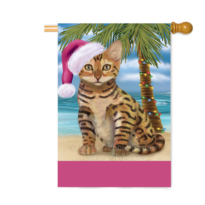 Personalized Summertime Happy Holidays Christmas Chinese Li Hua Cat on Tropical Island Beach Custom House Flag FLG-DOTD-A60510