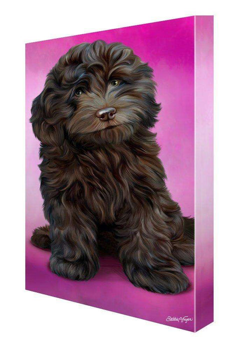 Chocolate Cockapoo Dog Painting Printed on Canvas Wall Art Signed