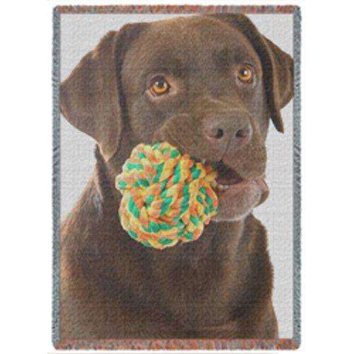 Chocolate Lab Labrador Retriever Dog with Toy Woven Throw Blanket 54 x 38