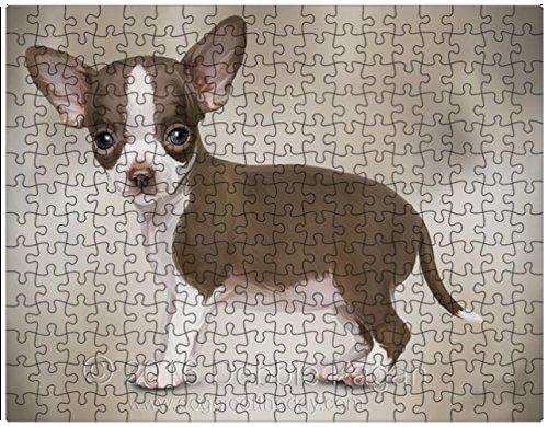Chocolate White Chihuahua Dog Art Portrait Print 300 Pc. Puzzle with Photo Tin