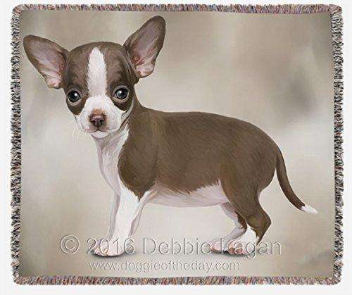Chocolate white Chihuahua Dog Art Portrait Print Woven Throw Blanket 54 X 38
