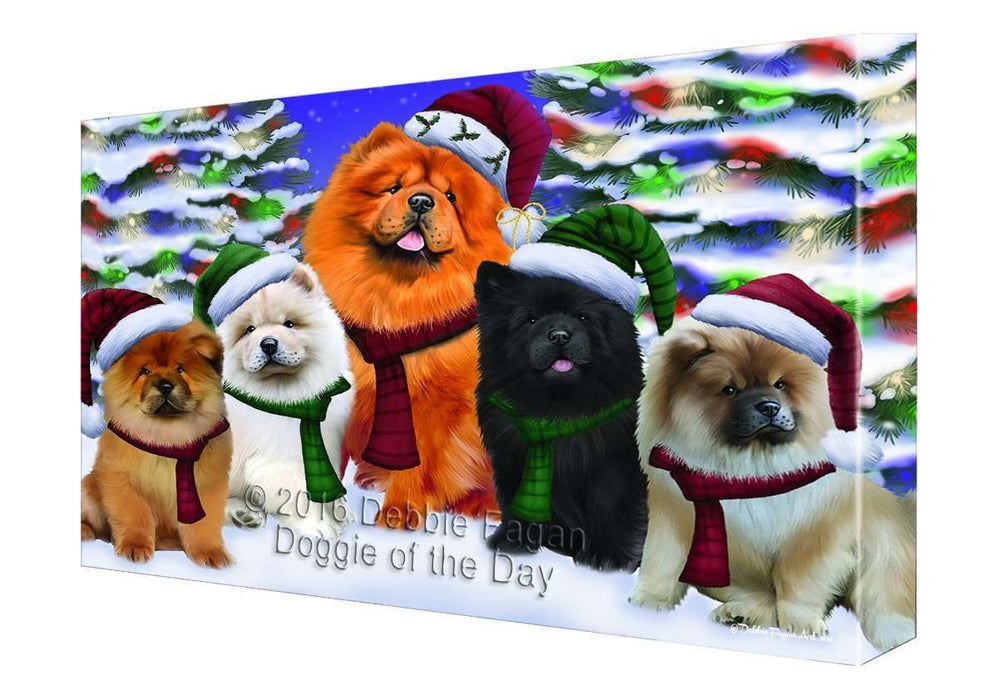 Chow Chow Dog Christmas Family Portrait in Holiday Scenic Background Canvas Wall Art