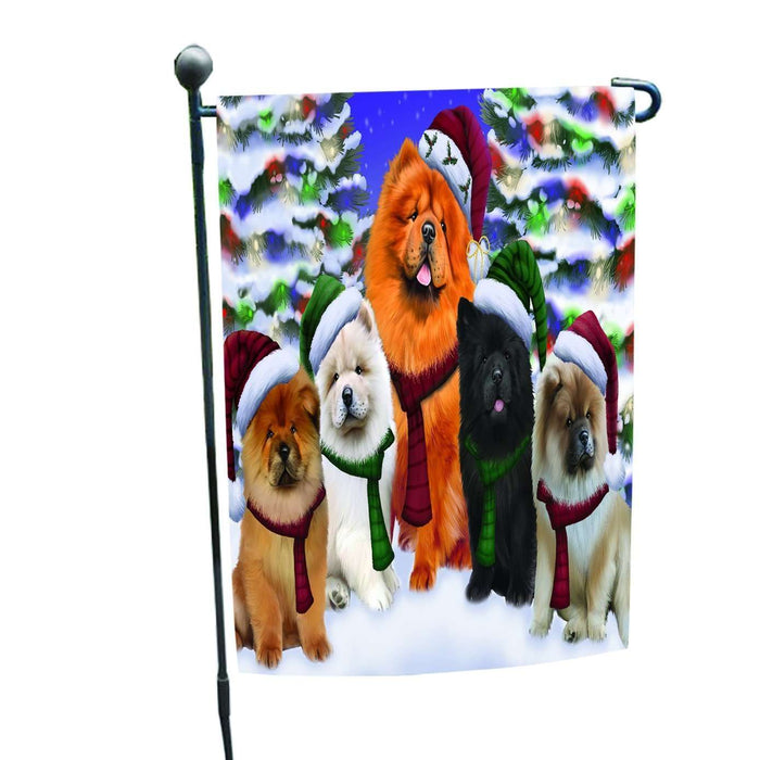 Chow Chow Dog Christmas Family Portrait in Holiday Scenic Background Garden Flag