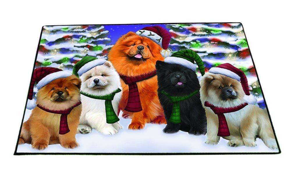 Chow Chow Dog Christmas Family Portrait in Holiday Scenic Background Indoor/Outdoor Floormat