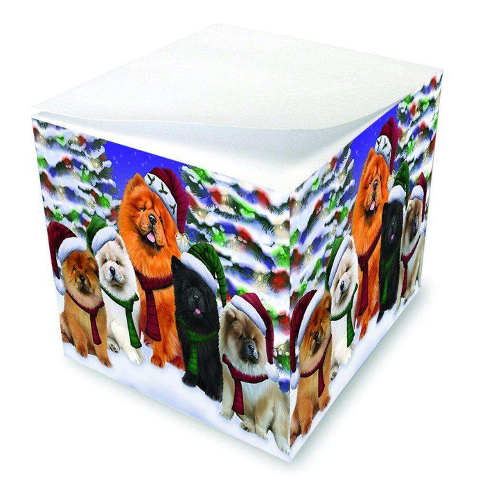 Chow Chow Dog Christmas Family Portrait in Holiday Scenic Background Note Cube D179