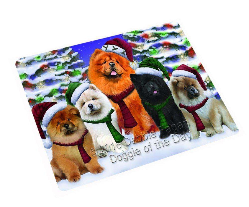 Chow Chow Dog Christmas Family Portrait in Holiday Scenic Background Tempered Cutting Board