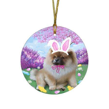 Chow Chow Dog Easter Holiday Round Flat Christmas Ornament RFPOR49100