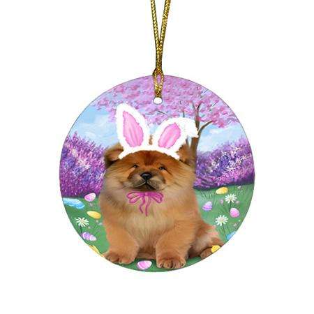 Chow Chow Dog Easter Holiday Round Flat Christmas Ornament RFPOR49102