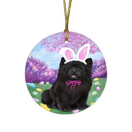 Chow Chow Dog Easter Holiday Round Flat Christmas Ornament RFPOR49103