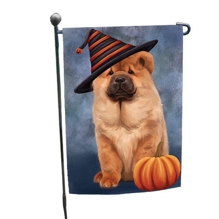 Chow Chow Dog Wearing Witch Hat with Pumpkin Garden Flag