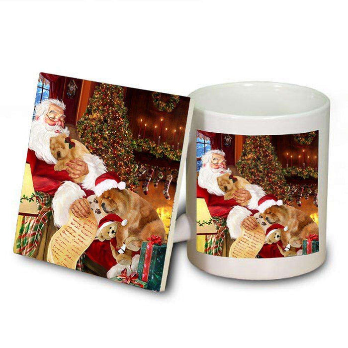 Chow Chow Dog with Puppies Sleeping with Santa Mug & Coaster Set
