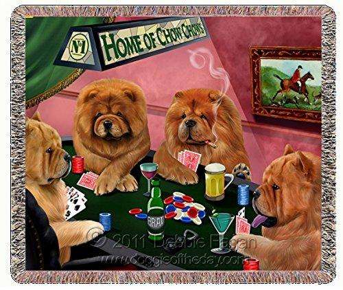 Chow Chow Dogs Playing Poker Woven Throw Blanket 54 x 38