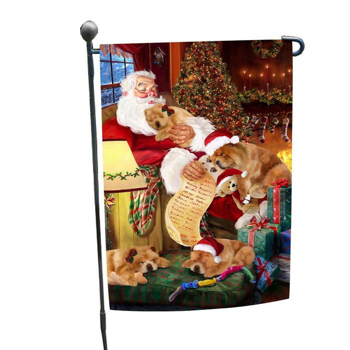 Chow Chow Painting Dog and Puppies Sleeping with Santa Garden Flag