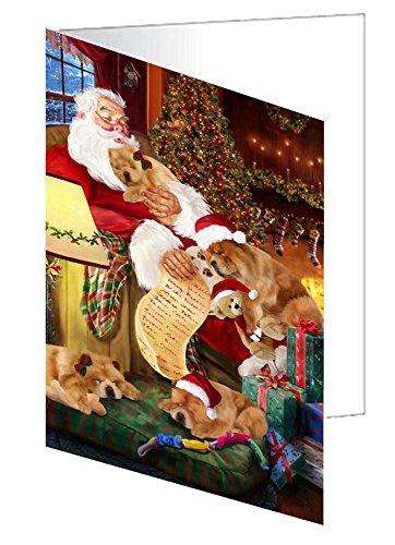 Chow Chow Painting Dog and Puppies Sleeping with Santa Handmade Artwork Assorted Pets Greeting Cards and Note Cards with Envelopes for All Occasions and Holiday Seasons