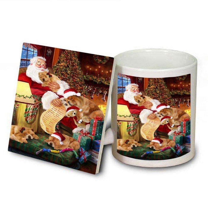 Chow Chow Painting Dog and Puppies Sleeping with Santa Mug and Coaster Set