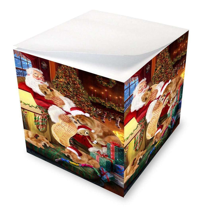 Chow Chow Painting Dog and Puppies Sleeping with Santa Note Cube