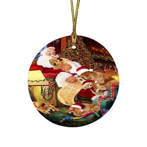 Chow Chow Painting Dog and Puppies Sleeping with Santa Round Christmas Ornament