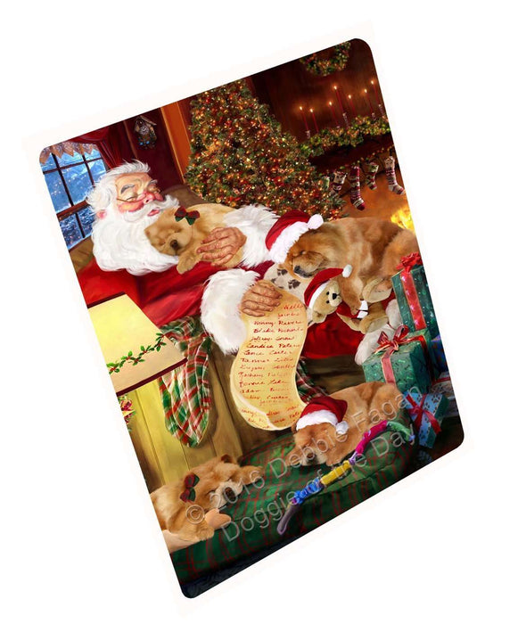 Chow Chow Painting Dog and Puppies Sleeping with Santa Tempered Cutting Board