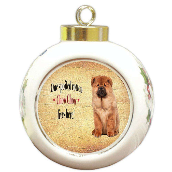 Chow Chow Spoiled Rotten Dog Round Ceramic Christmas Ornament
