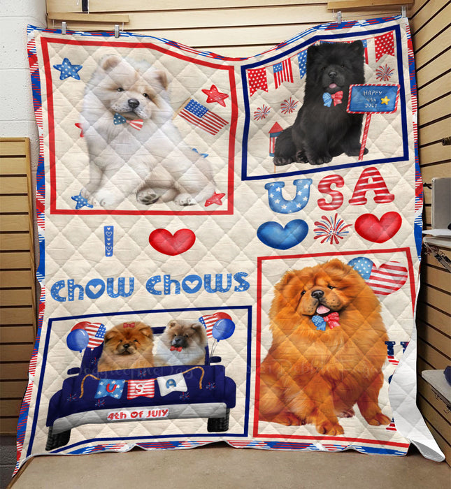4th of July Independence Day I Love USA Chow Chow Dogs Quilt Bed Coverlet Bedspread - Pets Comforter Unique One-side Animal Printing - Soft Lightweight Durable Washable Polyester Quilt