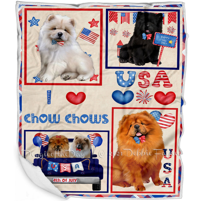 4th of July Independence Day I Love USA Chow Chow Dogs Blanket BLNKT143493