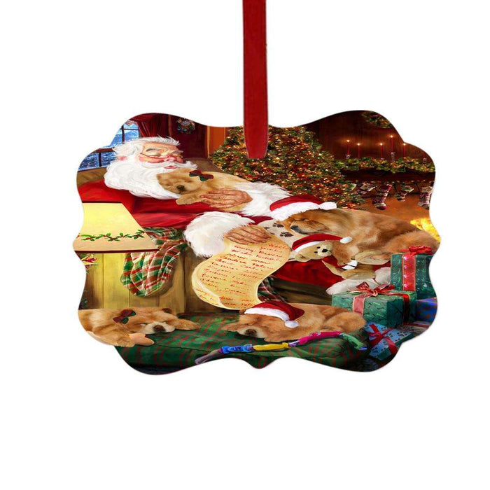 Chow Chows Dog and Puppies Sleeping with Santa Double-Sided Photo Benelux Christmas Ornament LOR49269