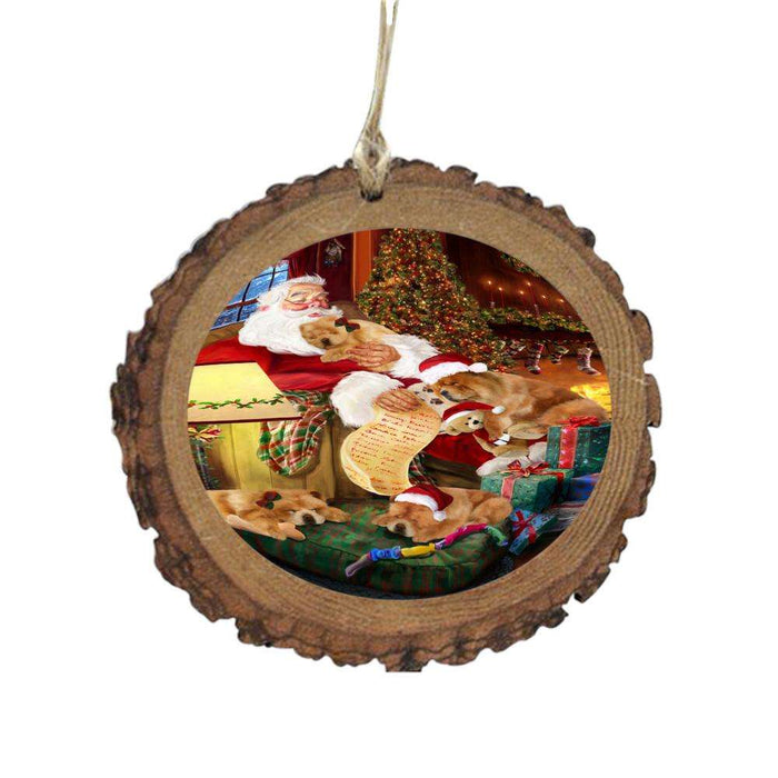 Chow Chows Dog and Puppies Sleeping with Santa Wooden Christmas Ornament WOR49269