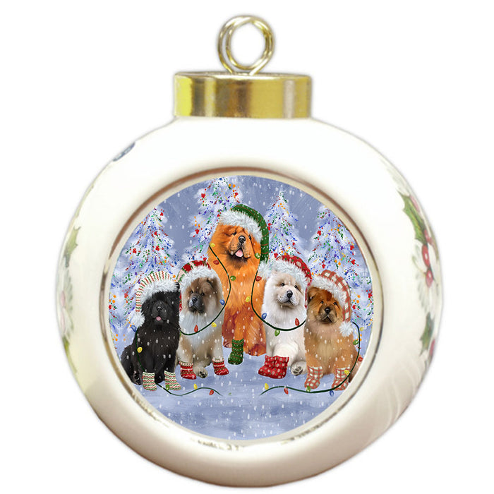 Christmas Lights and Chow Chow Dogs Round Ball Christmas Ornament Pet Decorative Hanging Ornaments for Christmas X-mas Tree Decorations - 3" Round Ceramic Ornament