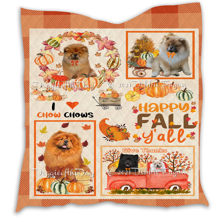 Happy Fall Y'all Pumpkin Chow Chow Dogs Quilt Bed Coverlet Bedspread - Pets Comforter Unique One-side Animal Printing - Soft Lightweight Durable Washable Polyester Quilt