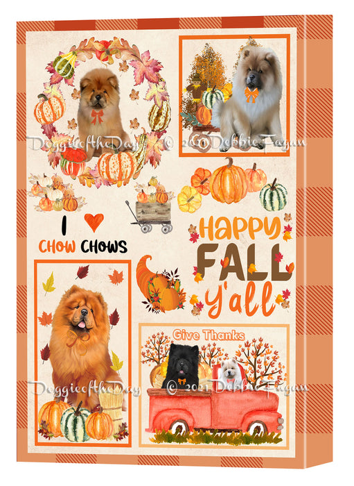 Happy Fall Y'all Pumpkin Chow Chow Dogs Canvas Wall Art - Premium Quality Ready to Hang Room Decor Wall Art Canvas - Unique Animal Printed Digital Painting for Decoration