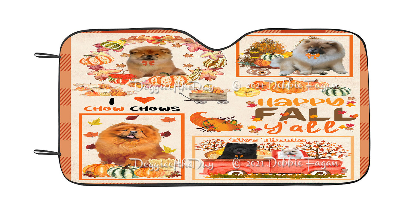 Happy Fall Y'all Pumpkin Chow Chow Dogs Car Sun Shade Cover Curtain