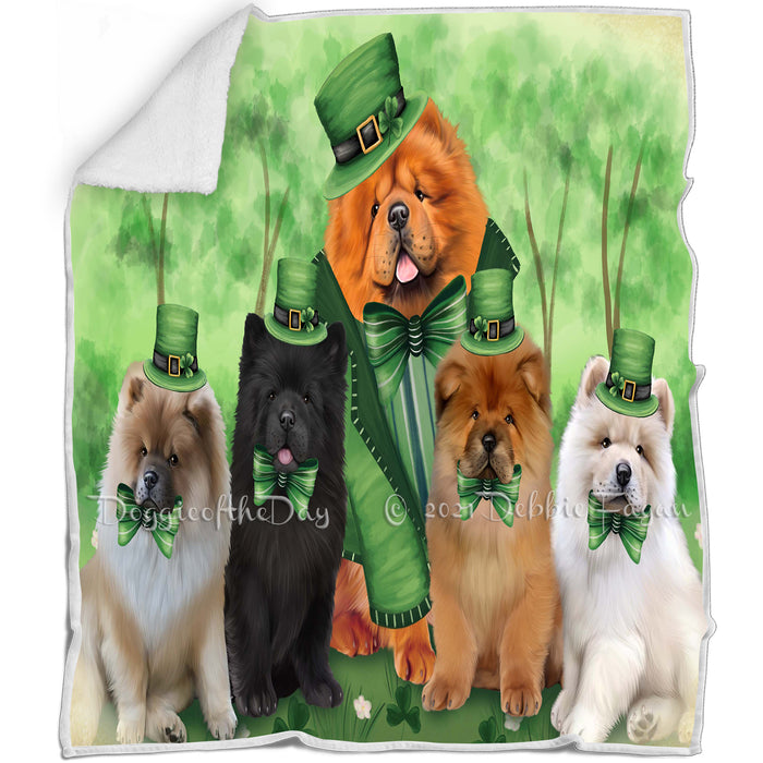 St. Patricks Day Irish Family Portrait Chow Chows Dog Blanket BLNKT54633